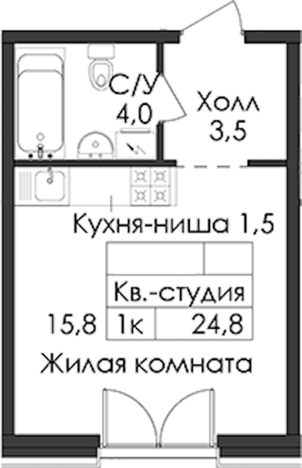 Квартира студия 24.8 м², 7/9 эт., ЖК «Лермонтовский 54»